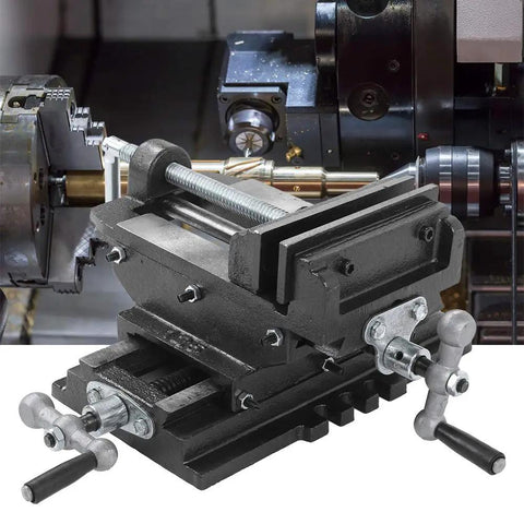 5 Inch Cross Slide Drill Press Vise for Heavy Duty Cast Iron Milling on bench top with ergonomic handle and dual direction sliding