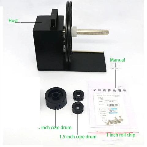 High-Speed Automatic Label Rewinder For Paper Self-Drying Film Recycling Machine with 1 inch and 1.5 inch core accessories.