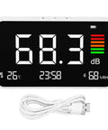 3 In 1 Decibel Meter With Temperature And Humidity, Rechargeable dB Meter With LCD Screen For Real Time Noise Levels, Humidity And Temp Readouts, Ideal For Home, Studio, Or Office Noise Control, black screen with USB cable