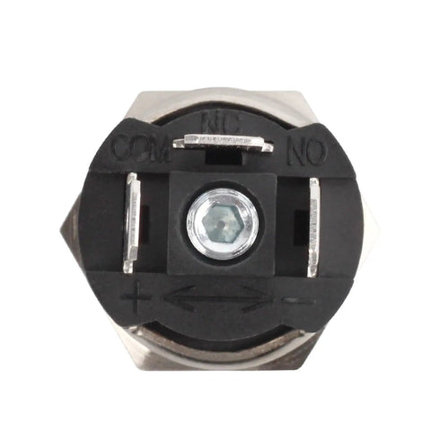 Close-up of 1/4 Inch NPT Pneumatic Adjustable Diaphragm Pressure Switch Integrated Normally Open And Closed, stainless steel body.