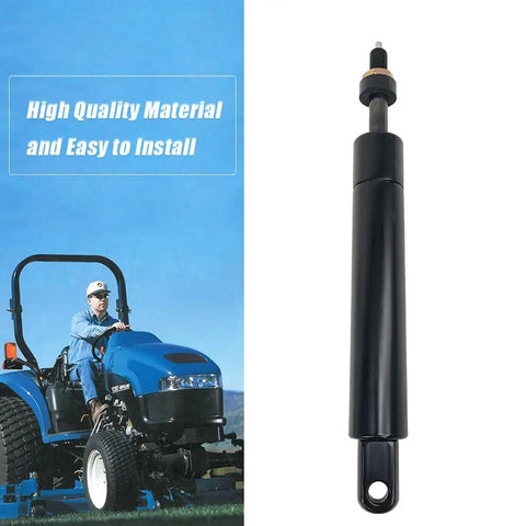 Built Tough Premium Tilt Wheel Gas Strut Spring Cylinder Upgrade Goes Right On For New Holland And Case Ih Tractors close-up view of durable black gas strut for tractor hoods.