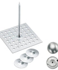 Top Shelf Insulation Pins With Self Locking Washers And Aluminum Dome Caps For Foam Board Wall Ceiling Straight Up Reliable 2.5 Inch galvanized insulation pin with aluminum dome cap and washers.