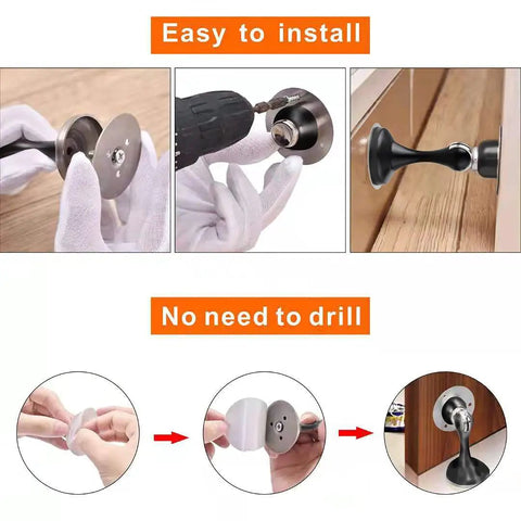 Magnetic Door Stop Six Pack No Drill Stainless Steel Door Stopper With 3M Double Sided Adhesive Tape Wall Saver installation guide