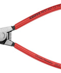 90 Degree Circlip Pliers Set For Internal And External Snap Rings Pro Grade Forged Chrome Vanadium Steel Includes Handy Pouch Four Piece Kit Quick Reliable Ring Work close-up view of a single plier with red handles.