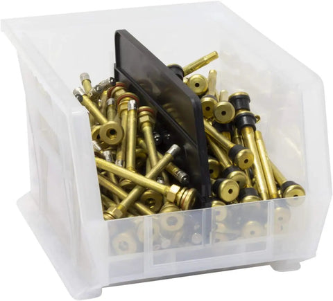 Rock Solid Stackable Plastic Storage Bins That Are Perfect For Your Garage Pantry Or Craft Room holding metal fittings