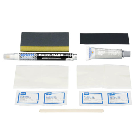 Pro Level DIY Wheel Restoration Kit Fixes Gnarly Curbside Scrapes Corrosion And Scratches Easily Restores Alloy Rims To A Fresh Finish and contains tools and repair items.