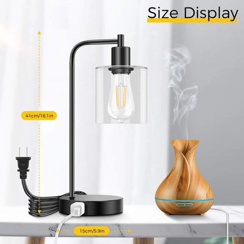 Set Of 2 Industrial Touch Control Table Lamps With 2 USB Ports And AC Outlet, 3 Way Dimmable Bedside Nightstand Lamps size display