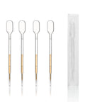 ULAB sterile transfer pipettes, front view: four clear LDPE units with peel-pack