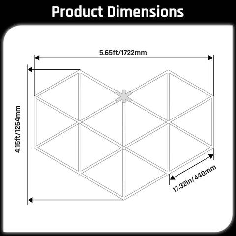 Diagram showing dimensions of Hexagon Led Garage Lights 27 Pack 6500K Super Bright Daylight Ceiling Lights With Honeycomb Design