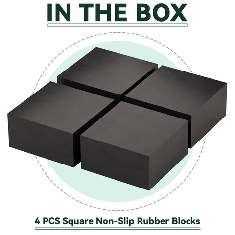 Badass Heavy Duty Rubber Anti Vibration Pads Square Isolation Mats For Central Air Conditioner Outdoor Units HVAC Systems And Air Compressors To Smooth Out Shaky Rides And Lift Gear Clear Pack Of Four Black, four square rubber blocks.