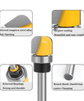 Close-up of Slab Flattening Router Bit Set With Ball Bearing Dish For Bowls And Trays, showing YG6 carbide cutters and bearings.