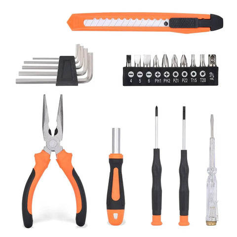 22 Piece Must Have Home Repair Tool Kit With Portable Toolbox For DIY, Home, Garage And Dorm Use, Includes Pliers, Utility Knife, Bits