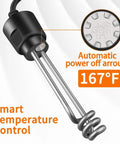 Submersible Water Heater 1500W Portable Tankless Immersion System with smart temperature control and automatic shut off feature.