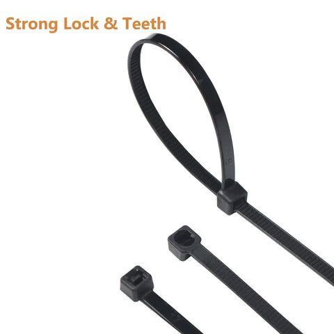 Close-up of 14 Inch UV Resistant Zip Ties, 500 Pack Self Locking Cable Ties showing strong lock and teeth mechanism.