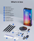 What's in the box of Smart Corner Floor Lamp With Alexa And App Control, showing lamp parts and guides.