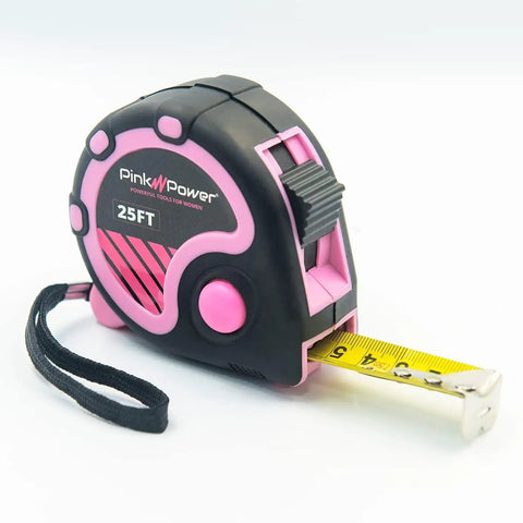 Pretty Pink 25 Foot Tape Measure For Women's Tool Kit With Retractable Blade And Lock Button, Lightweight And Easy Read Inches And Centimeters