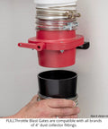 Fullthrottle Blast Gate 4 Inch Dust Collection Valve Upgrade with red body and adjustable butterfly handle, ideal for workshop dust control.