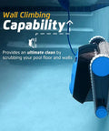 Nautilus CC Automatic Robotic Pool Cleaner with Wall Climbing Scrubber attached to pool wall for easy cleaning