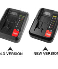Comparison of old and new 20V Battery Charger For Black Decker And Porter Cable Lithium Ion Batteries, showing design differences.