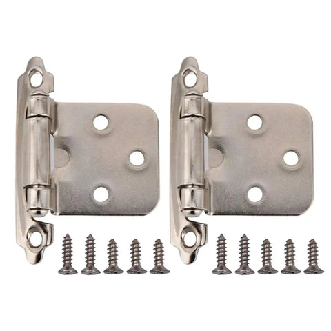 2 Pack Self Closing Spring Cabinet Hinges with Screws for Overlay Doors, Flush Mount, Silver Finish, Soft Close Style.
