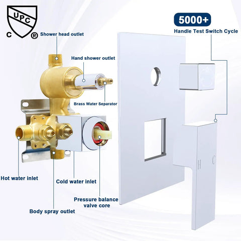 Solid Brass Shower Valve Pressure Balancing Mixer With Three Outlet Diverter Chrome Finish Keeps Water Temperature Steady And Flow Consistent Top Notch Safety Valve Thermostatic Limit Stop diagram showing components