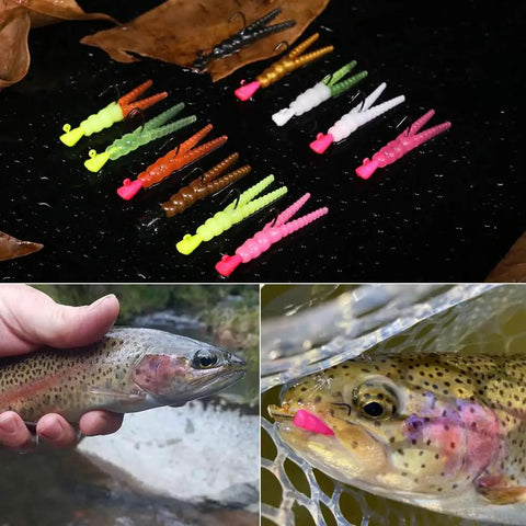 All In One Trout Fishing Lure Kit 165 Piece Set With Split Tail Grub Worms Shad Dart Jig Heads Floats And Sinkers