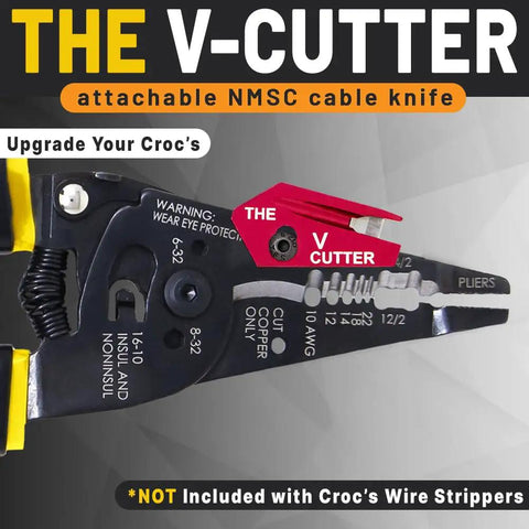 All In One Wire Stripper Cutter And Crimper For Electricians With Needle Nose Pliers, shown with V-Cutter attachment