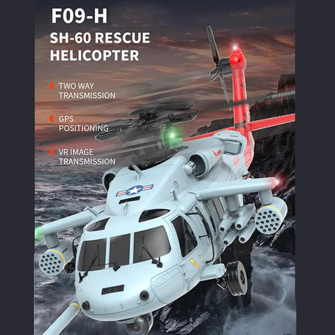 SH60 Seahawk 8CH RC Helicopter One Forty Seventh Scale flying with scenic background and GPS Return To Home feature