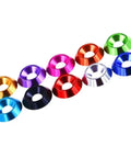 10 Piece Aluminum Countersunk Flat Head Screws With Decorative Washers Kit For DIYers, Robotics, 3D Printing, Electronics Enclosures, And RC Cars, Smooth, Secure, Scratch Free Assembly, colorful aluminum washers
