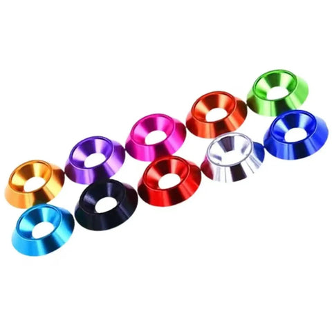 10 Piece Aluminum Countersunk Flat Head Screws With Decorative Washers Kit For DIYers, Robotics, 3D Printing, Electronics Enclosures, And RC Cars, Smooth, Secure, Scratch Free Assembly, colorful aluminum washers
