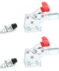 Pair Of Heavy Duty Welding Toggle Clamps Featuring Horizontal Jaw Design And Quick Release Handles For Sick Grip Performance That Locks Material Down Tight Without Any Hassle During Tough Custom Shop Builds with steel parts