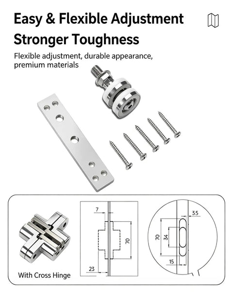 Heavy Duty Bifold Sliding Door Hardware Kit For Closets Features Smooth Glide Rollers Plus 3mm Aluminum Rails Supporting 150kg Max Load Rust Proof Build Custom Cuts Fit Any Opening Saving Real Dough On Repair Bills By Choosing Tough Gear Today. adjustable hinge set with screws