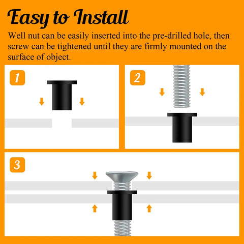 Diagram showing installation of 12 Pairs M6 Rubber Well Nuts Neoprene Expansion Kit With Brass Nuts And Stainless Steel Pozi Screws