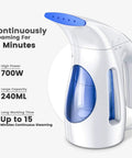 Powerful 700W Portable Handheld Clothes Steamer With 240ml Tank And Brush, Quick Wrinkle Remover For Home And Office, Long 9ft Cord