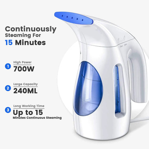Powerful 700W Portable Handheld Clothes Steamer With 240ml Tank And Brush, Quick Wrinkle Remover For Home And Office, Long 9ft Cord