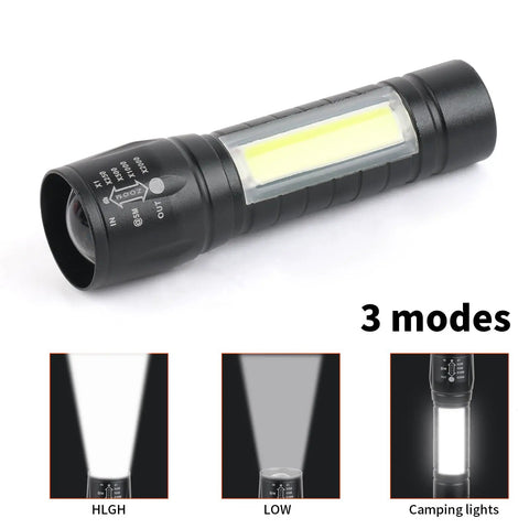 5 Pack Mini Pocket LED Flashlights USB C Rechargeable High Lumens EDC Torch with zoomable beam and COB side light, 3 modes visible