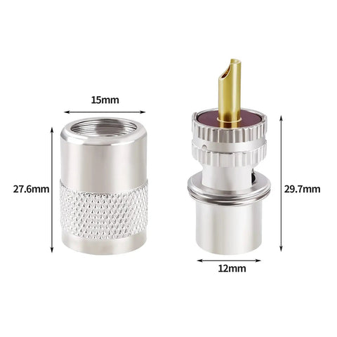 PL259 Pro Grade Coax Connectors 2 Pack UHF Male Plug Solder Adapters With Reducers 50 Ohm For RG58 RG59 RG8 RG8X diagram