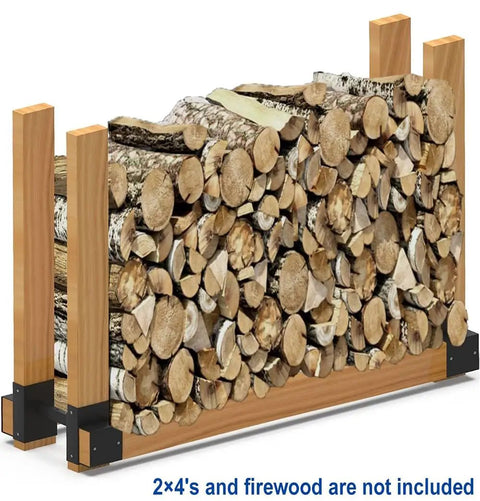 Adjustable Depth Firewood Rack Bracket Kit For 2x4 Lumber Storage, Outdoor And Indoor Patio Use, Three Depth Settings 11.7, 13.3, 14.8 Inches, Pair, 2x4s Not Included