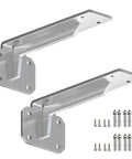 Heavy Duty Stainless Steel L Shaped Shelf Bracket Wall Mounted Brushed Finish Rock Solid Construction Supports Two Hundred Twenty Pounds Without Breaking A Sweat For Your Workspace, showing two brackets with mounting screws.