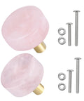 4 Piece Circle Crystal Stone Drawer Knob Set In Rose Quartz Polished Cabinet Handles with screws; sleek sparkle pulls