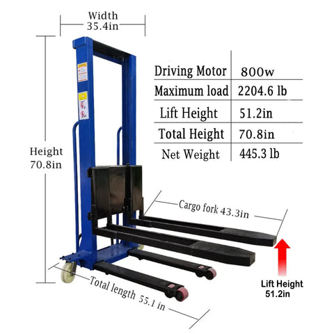 Ultra Hardcore Heavy Duty Semi Electric Pallet Stackers With Remote Control For Smooth Warehouse Hauling And No Sweat 1500 Pound Load Capacity Adjustable Forks with specifications.
