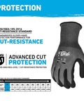 Precision Nitrile Coated Work Gloves With Grippy Ultra Tough Grip For Wet, Dry, And Oily Conditions, ANSI A1 Cut Resistant, Gray Medium
