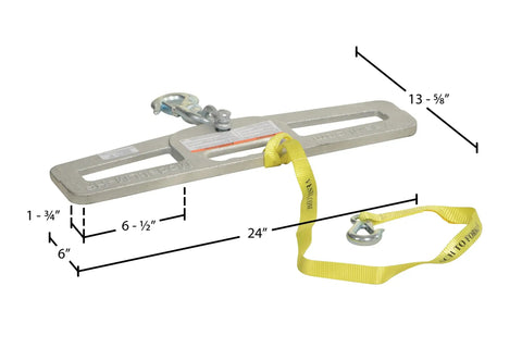 Swivel Forklift Hook Plate, Heavy Duty Steel Construction, Double Fork Slides, 4000 Lb Capacity, Safety Latch with Dimensions