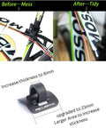 Before and after image showing bike cable management using C Clip Cable Guides For MTB BMX And Road Bikes With Adhesive Seat Mount.