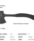 Durable Camping Hatchet Full Tang Axe 13.3" length, 3.1" blade, shock reduction handle, portable survival gear for outdoors