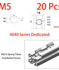 High Strength M5 Roll In Spring T Nuts With Spring Sheet For 4040 Aluminum Profile Slot, Nickel Plated Carbon Steel Heavy Duty Hardware Fasteners Pack of 20 Pcs Diagram
