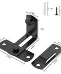 90 Degree Flip Barn Door Lock For Privacy And Security 304 Stainless Steel Gate Latch with anti deformation hook, black, two pack, dimensions show.