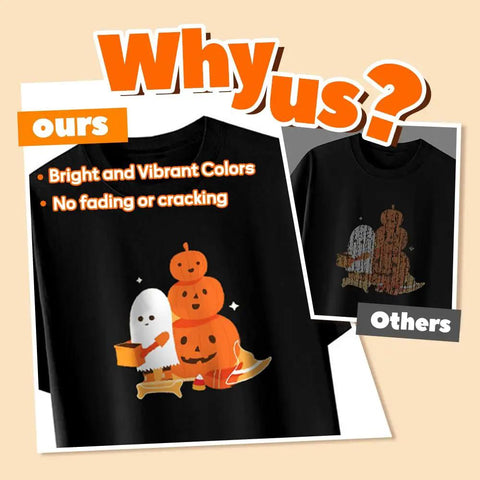 Comparison of PU Heat Transfer Paper For Inkjet Printer, Dark Fabric Iron On Transfers on a black T-shirt showing vibrant colors and durability.