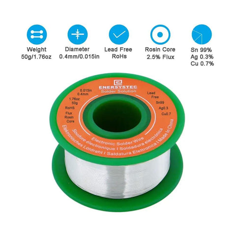 Ultra Thin 0.015 Inch Solder Wire Rosin Flux Core Lead Free For Fine Electronics, Sn99 Ag0.3 Cu0.7, 1.76oz 50g Spool