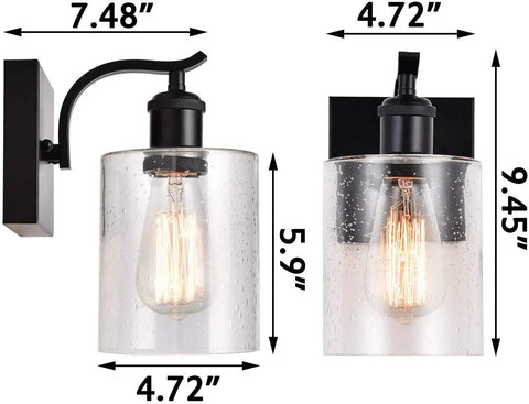 Dope Matte Black Wall Sconces Set of 2 Vanity Light Fixtures Farmhouse Industrial Bubble Glass Shade dimensions